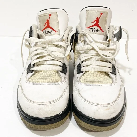Nike Mens Size 10 Air Jordan 4 Retro White‎ Cement Basketball Shoes Sneakers